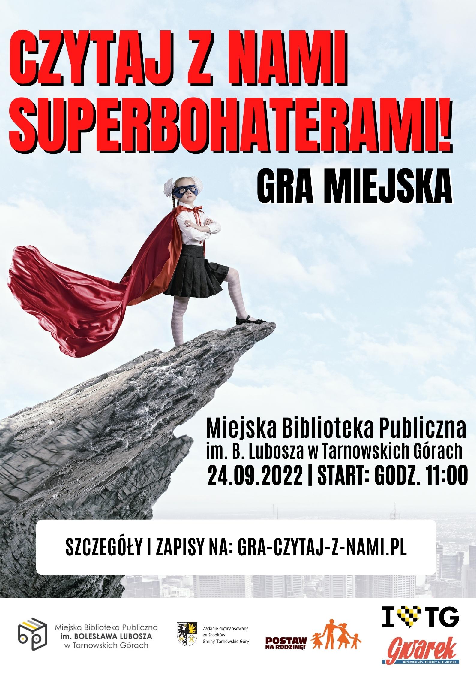 Czytaj z nami Superbohaterami - plakat gry miejskiej