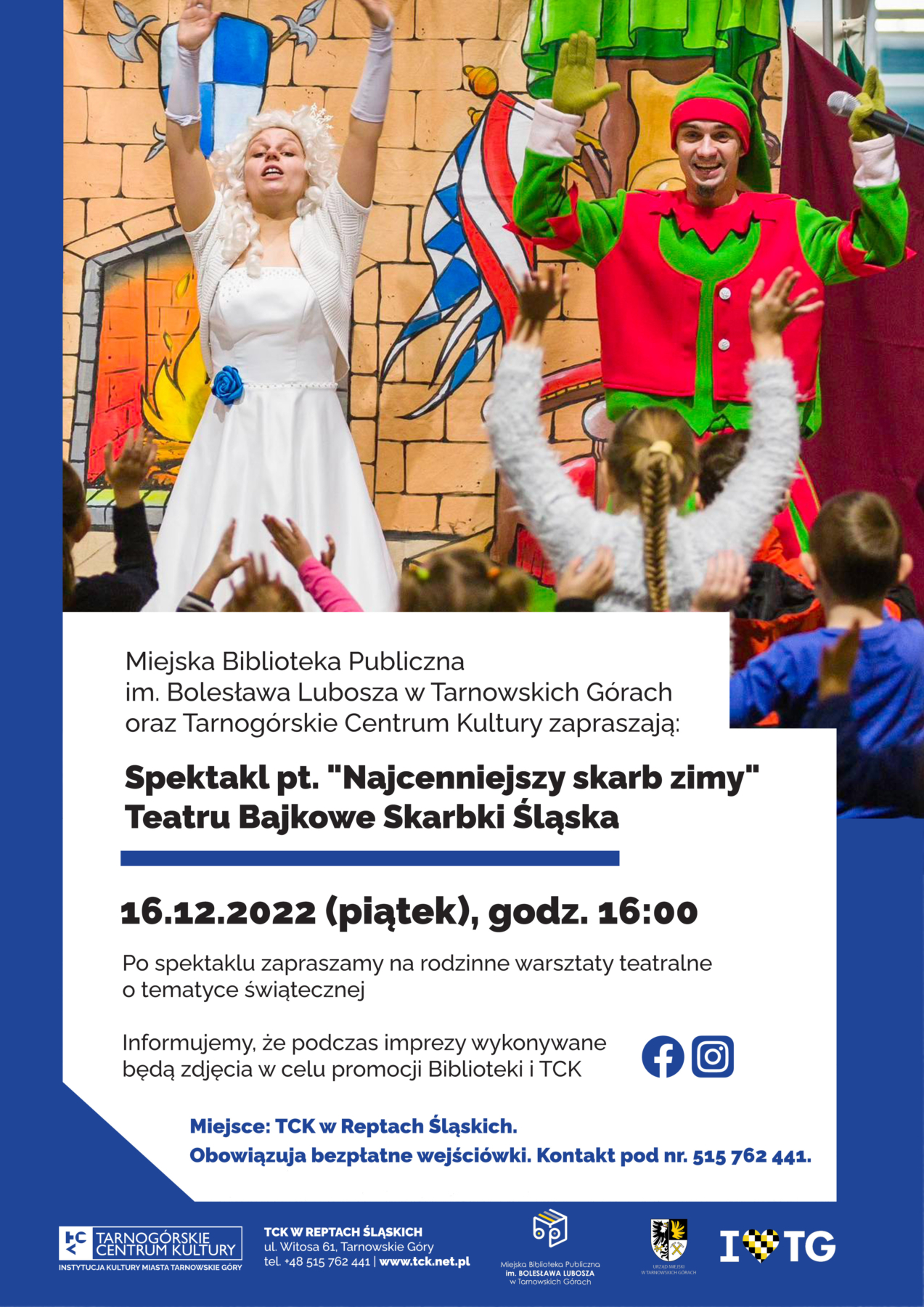 Spektakl w wykonaniu Teatru Bajkowe Skarbki Śląska pt. „Najcenniejszy skarb zimy” - plakat