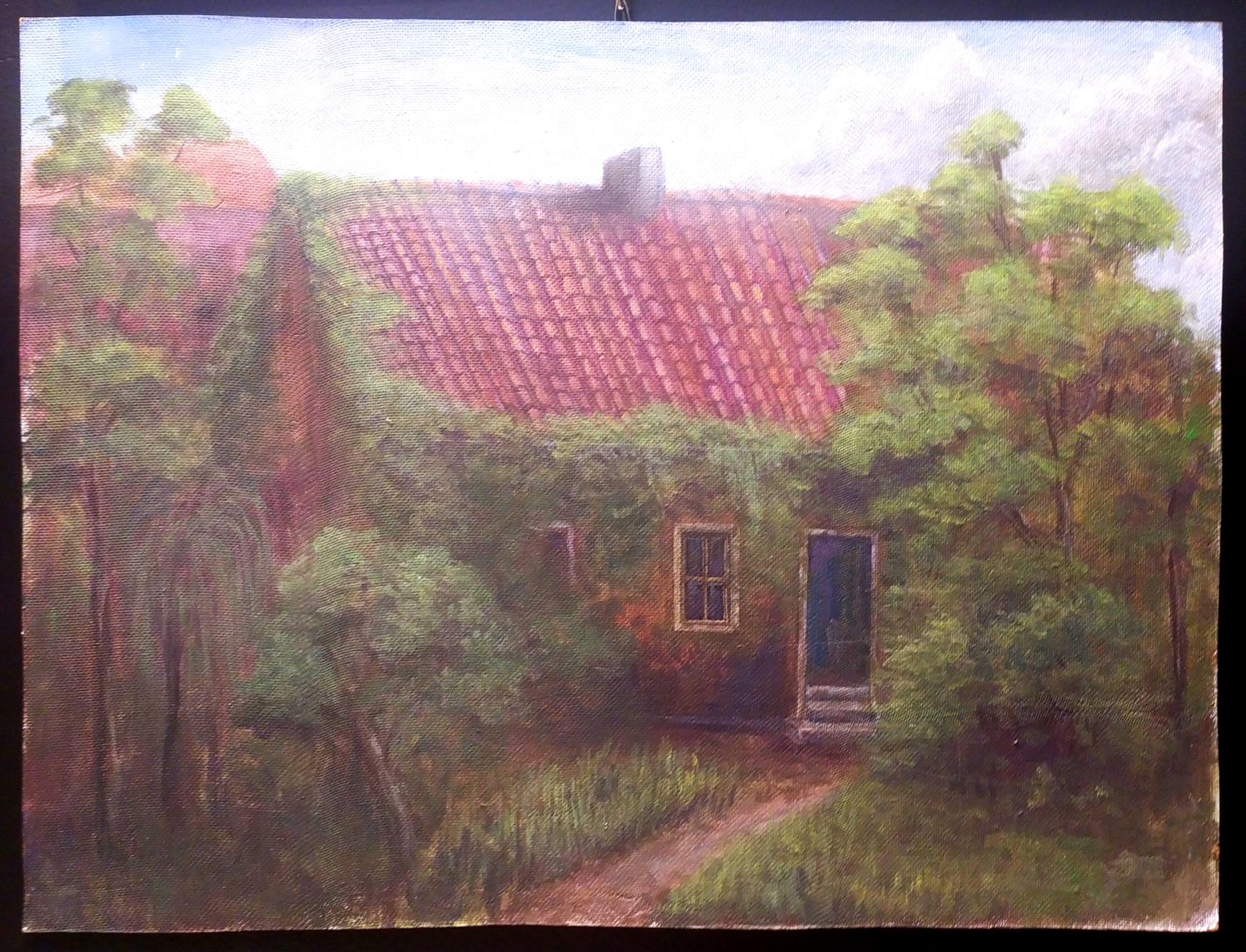 Obraz przedstawiający obrośnięty dom