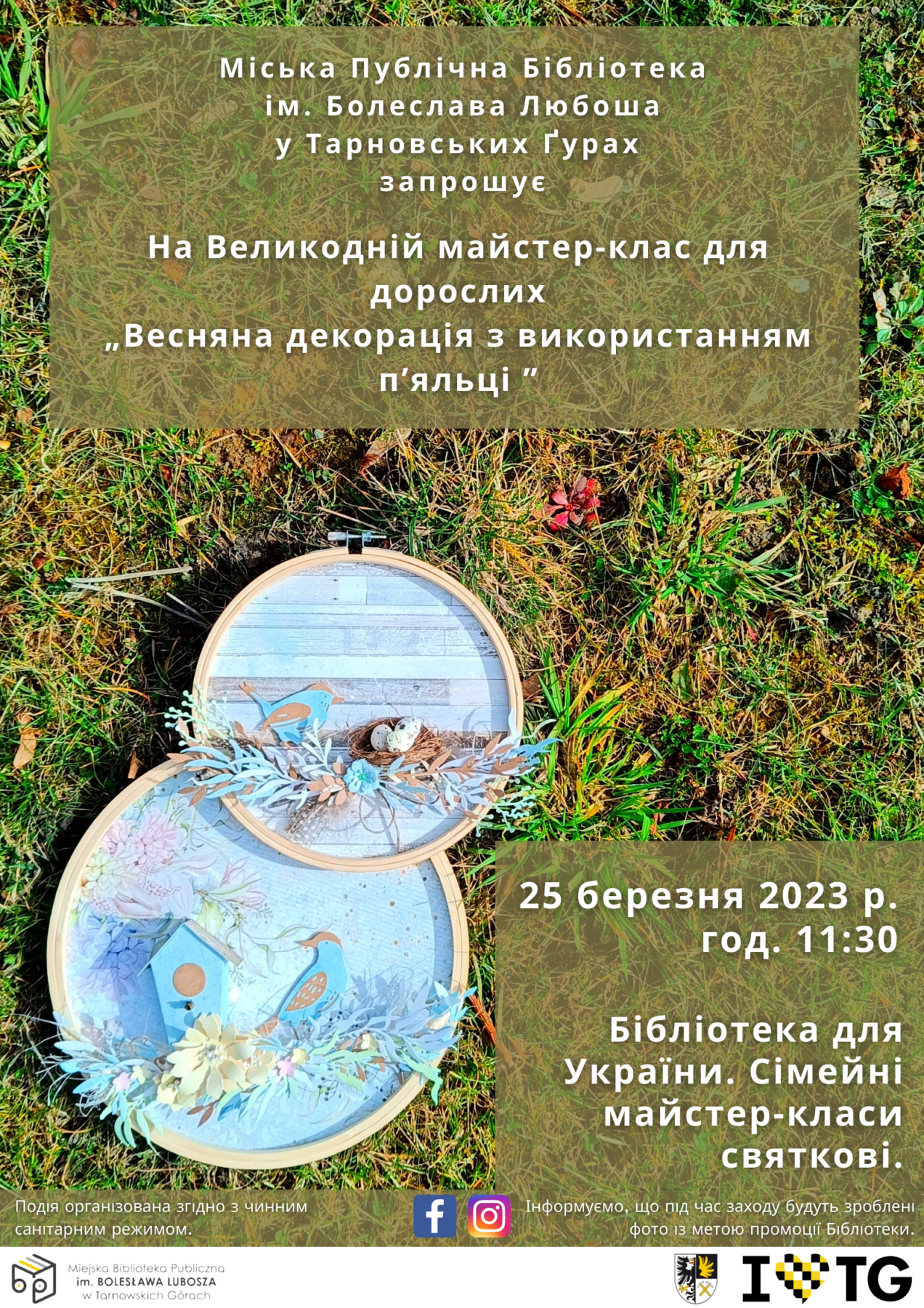 Wiosenna dekoracja z wykorzystaniem tamborka plakat ukraiński 